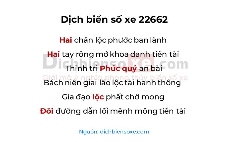 Dịch thơ biển số 22662