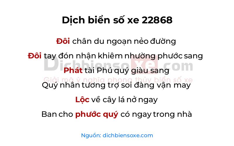 Dịch thơ biển số 22868