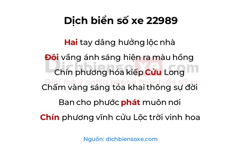 Dịch thơ biển số 22989