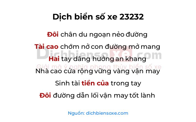 Dịch thơ biển số 23232