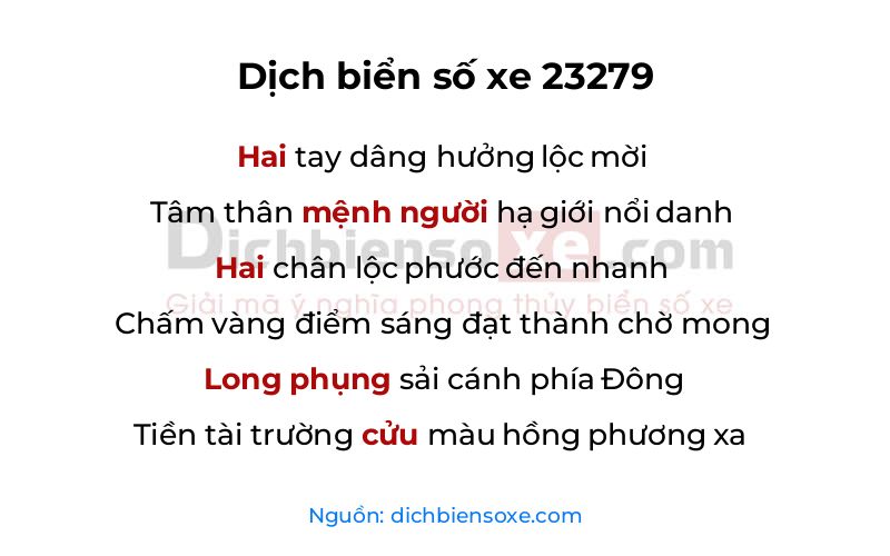 Dịch thơ biển số 23279