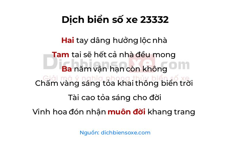 Dịch thơ biển số 23332