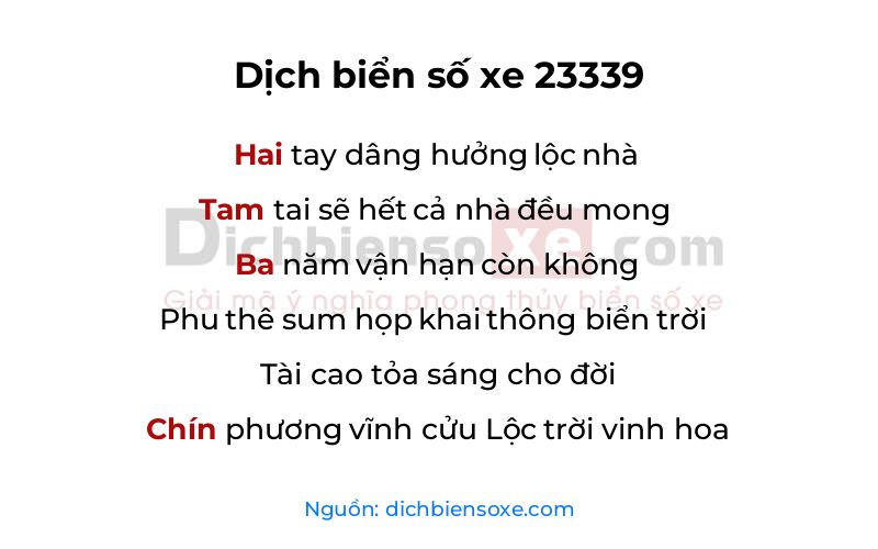 Dịch thơ biển số 23339