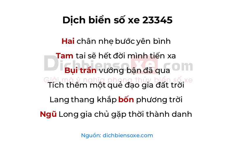 Dịch thơ biển số 23345