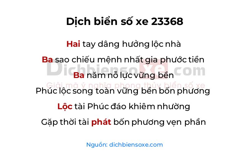 Dịch thơ biển số 23368