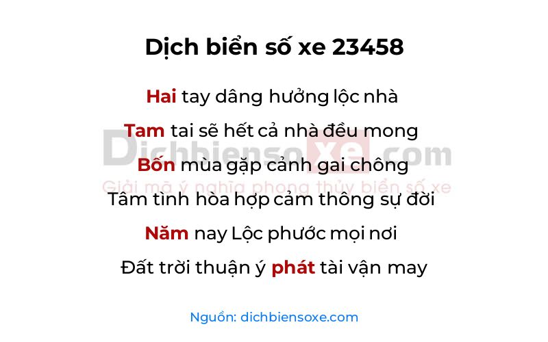 Dịch thơ biển số 23458