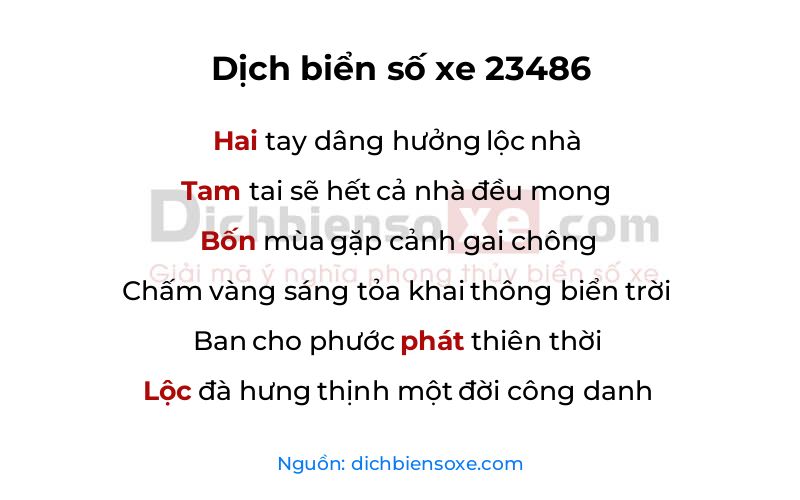 Dịch thơ biển số 23486