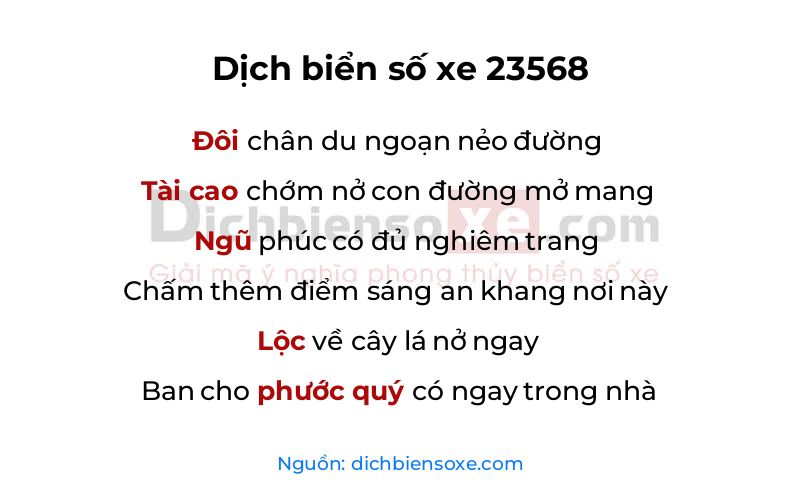 Dịch thơ biển số 23568