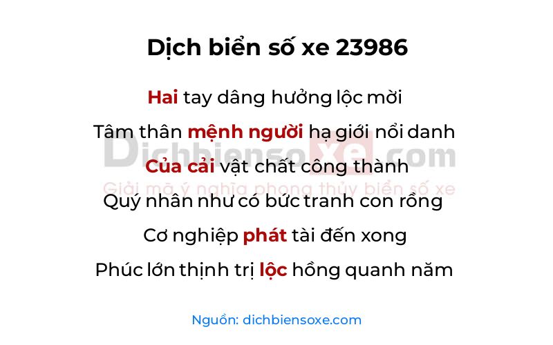 Dịch thơ biển số 23986