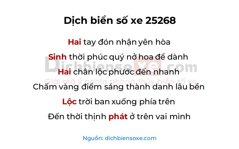 Dịch thơ biển số 25268