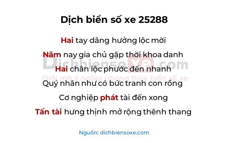 Dịch thơ biển số 25288