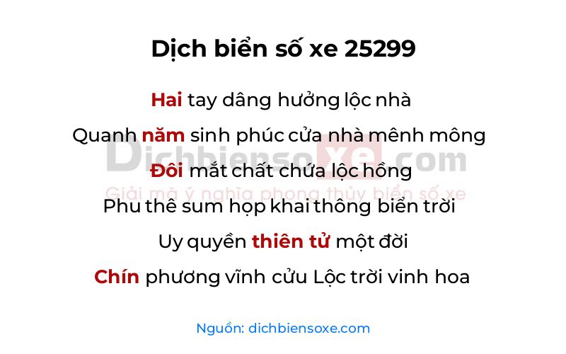 Dịch thơ biển số 25299