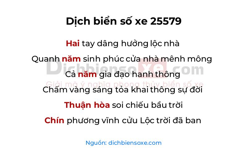 Dịch thơ biển số 25579