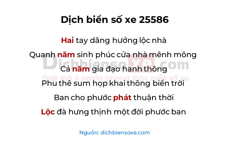 Dịch thơ biển số 25586