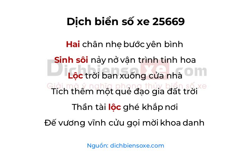 Dịch thơ biển số 25669