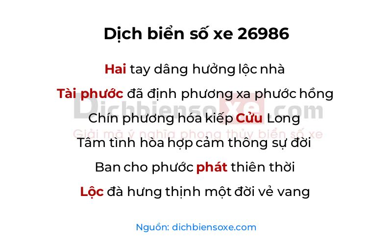 Dịch thơ biển số 26986