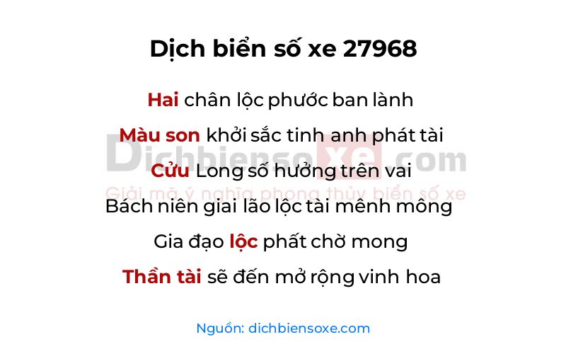 Dịch thơ biển số 27968