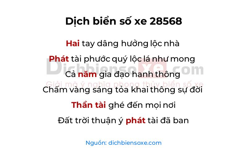 Dịch thơ biển số 28568