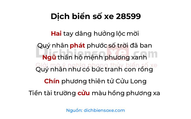 Dịch thơ biển số 28599