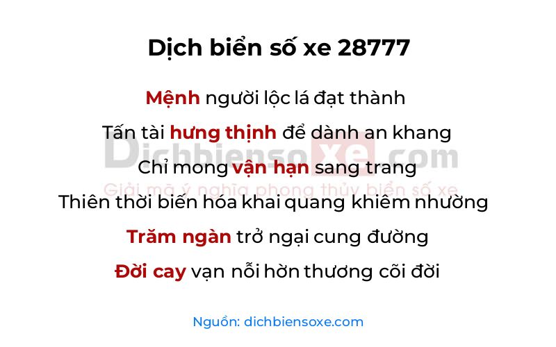 Dịch thơ biển số 28777