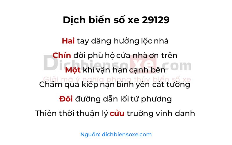 Dịch thơ biển số 29129