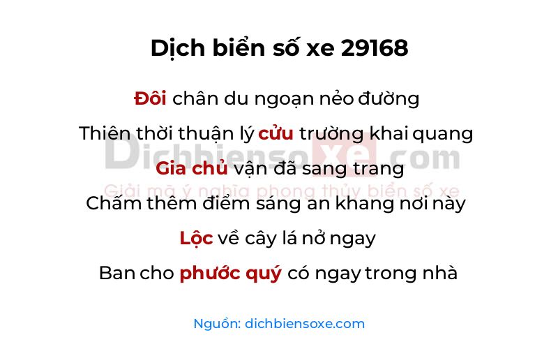 Dịch thơ biển số 29168