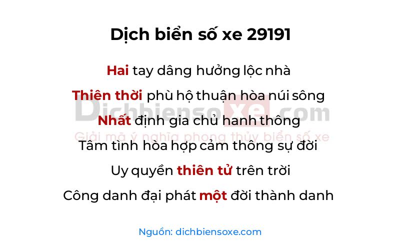 Dịch thơ biển số 29191