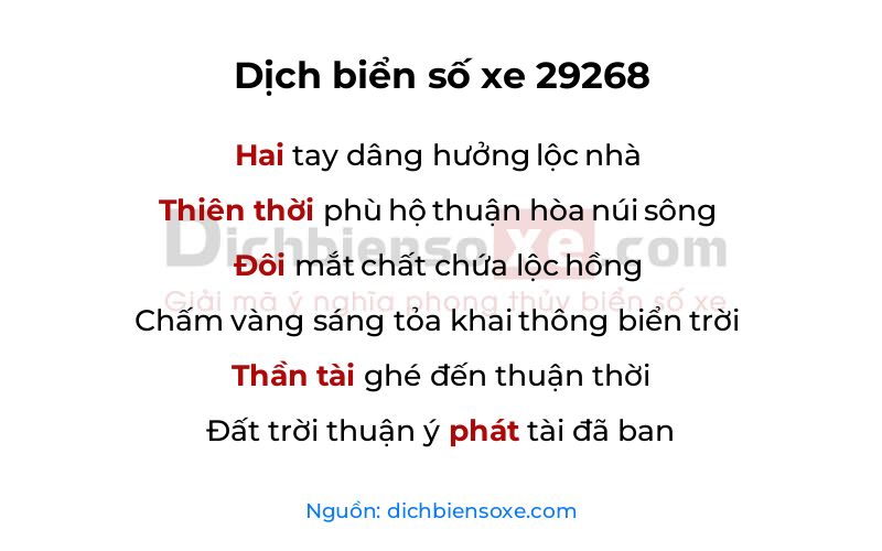 Dịch thơ biển số 29268