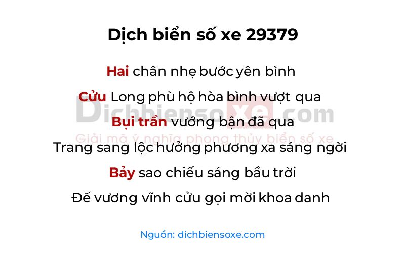 Dịch thơ biển số 29379