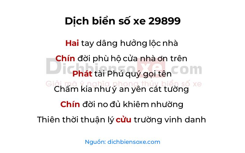 Dịch thơ biển số 29899