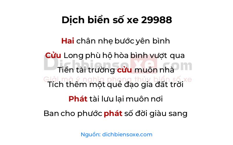 Dịch thơ biển số 29988