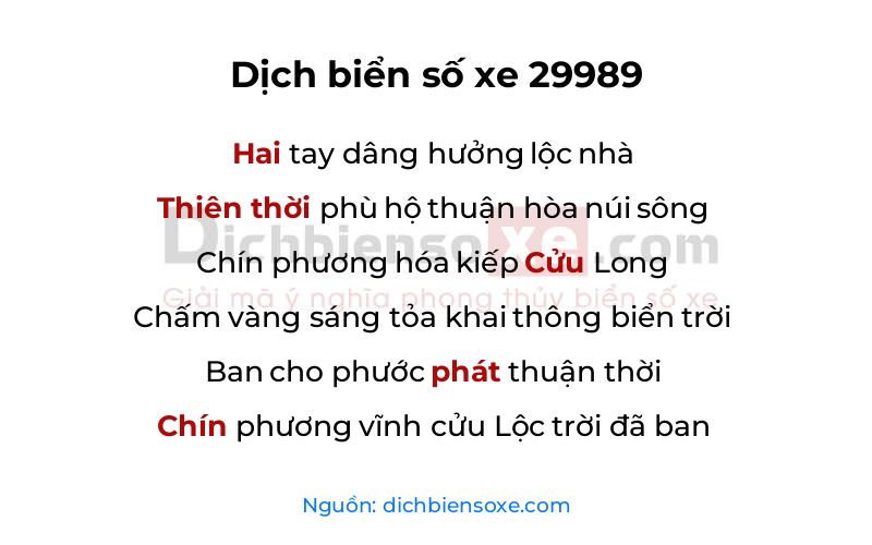 Dịch thơ biển số 29989