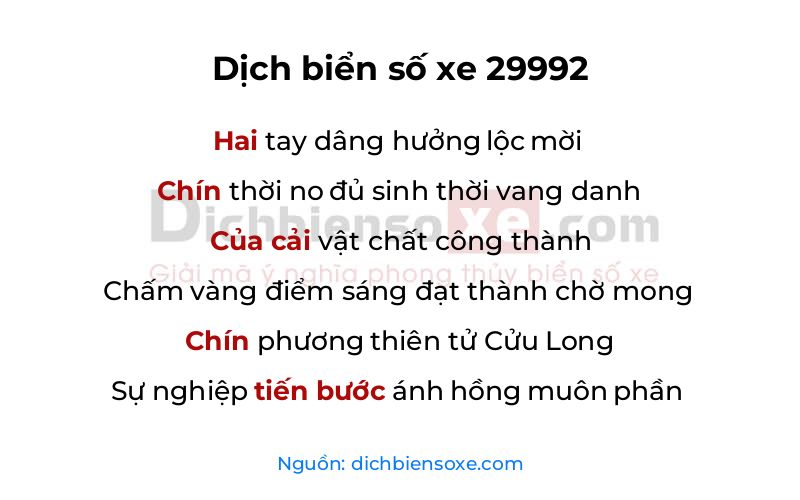 Dịch thơ biển số 29992