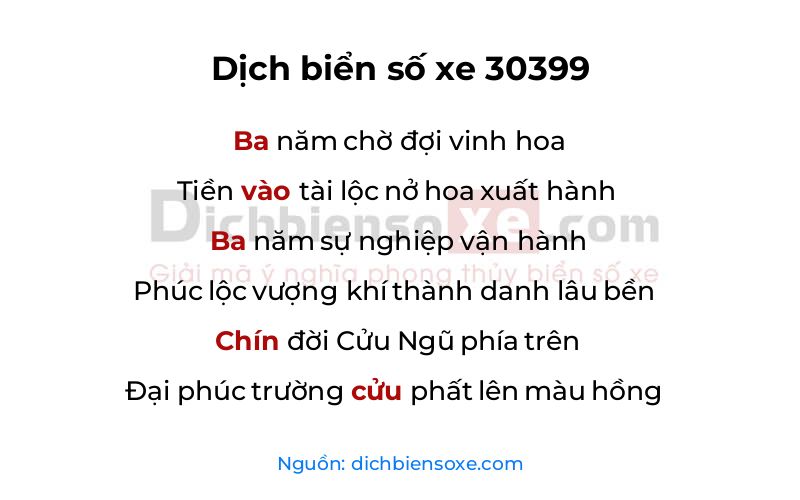 Dịch thơ biển số 30399