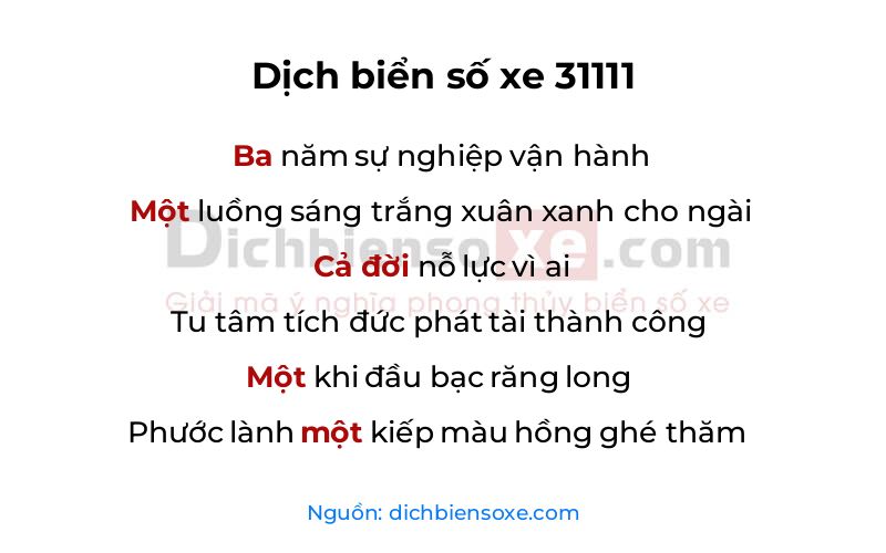 Dịch thơ biển số 31111