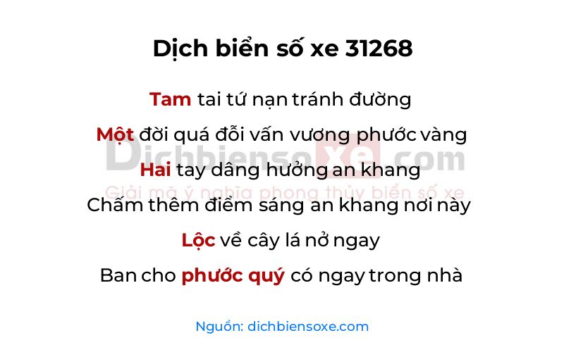 Dịch thơ biển số 31268