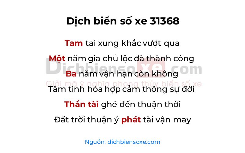 Dịch thơ biển số 31368