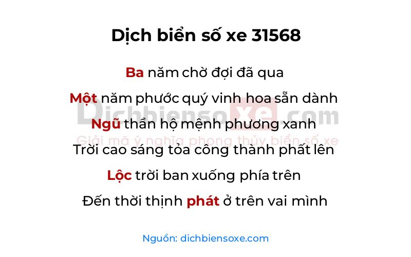 Dịch thơ biển số 31568