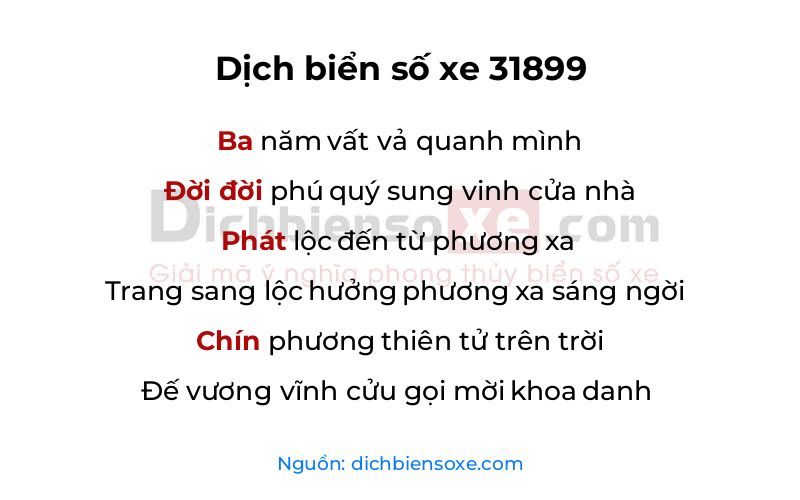 Dịch thơ biển số 31899