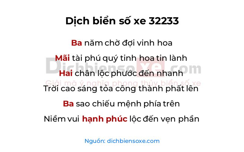 Dịch thơ biển số 32233