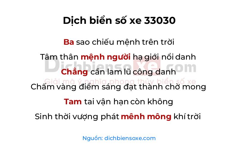 Dịch thơ biển số 33030