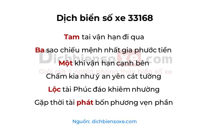 Dịch thơ biển số 33168