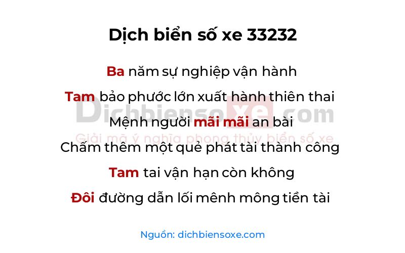 Dịch thơ biển số 33232