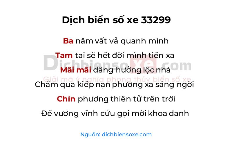 Dịch thơ biển số 33299