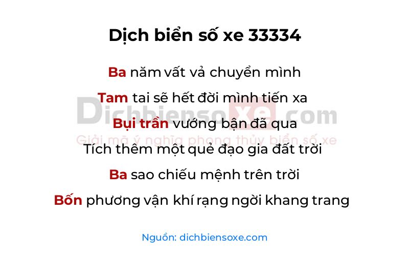 Dịch thơ biển số 33334