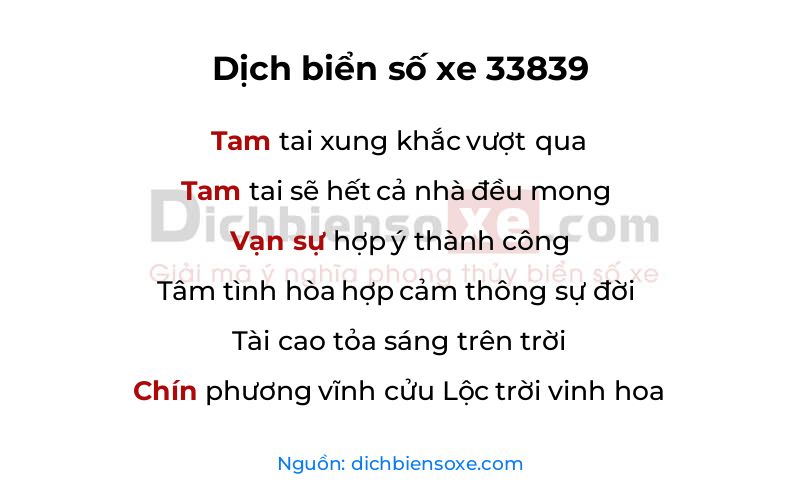 Dịch thơ biển số 33839