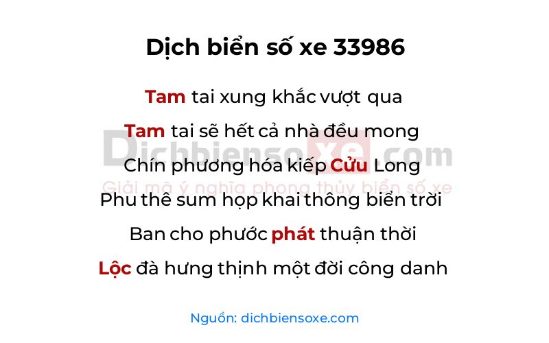 Dịch thơ biển số 33986