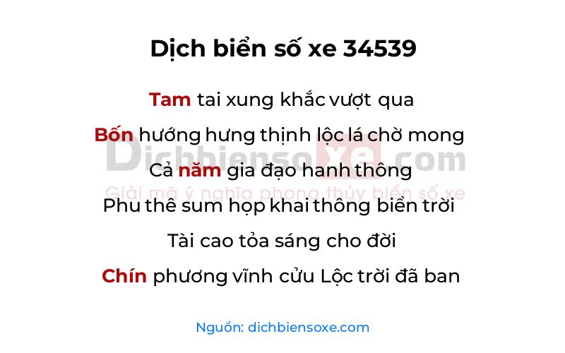 Dịch thơ biển số 34539