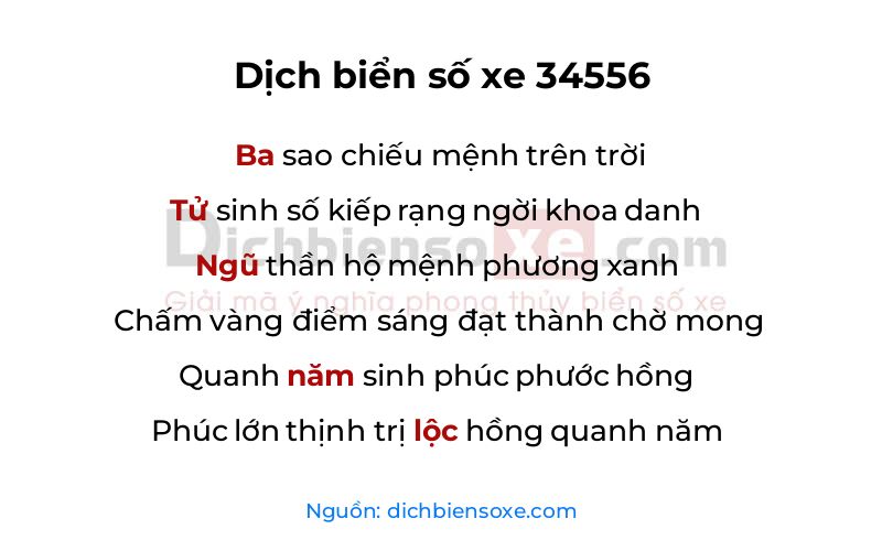 Dịch thơ biển số 34556