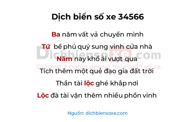 Dịch thơ biển số 34566